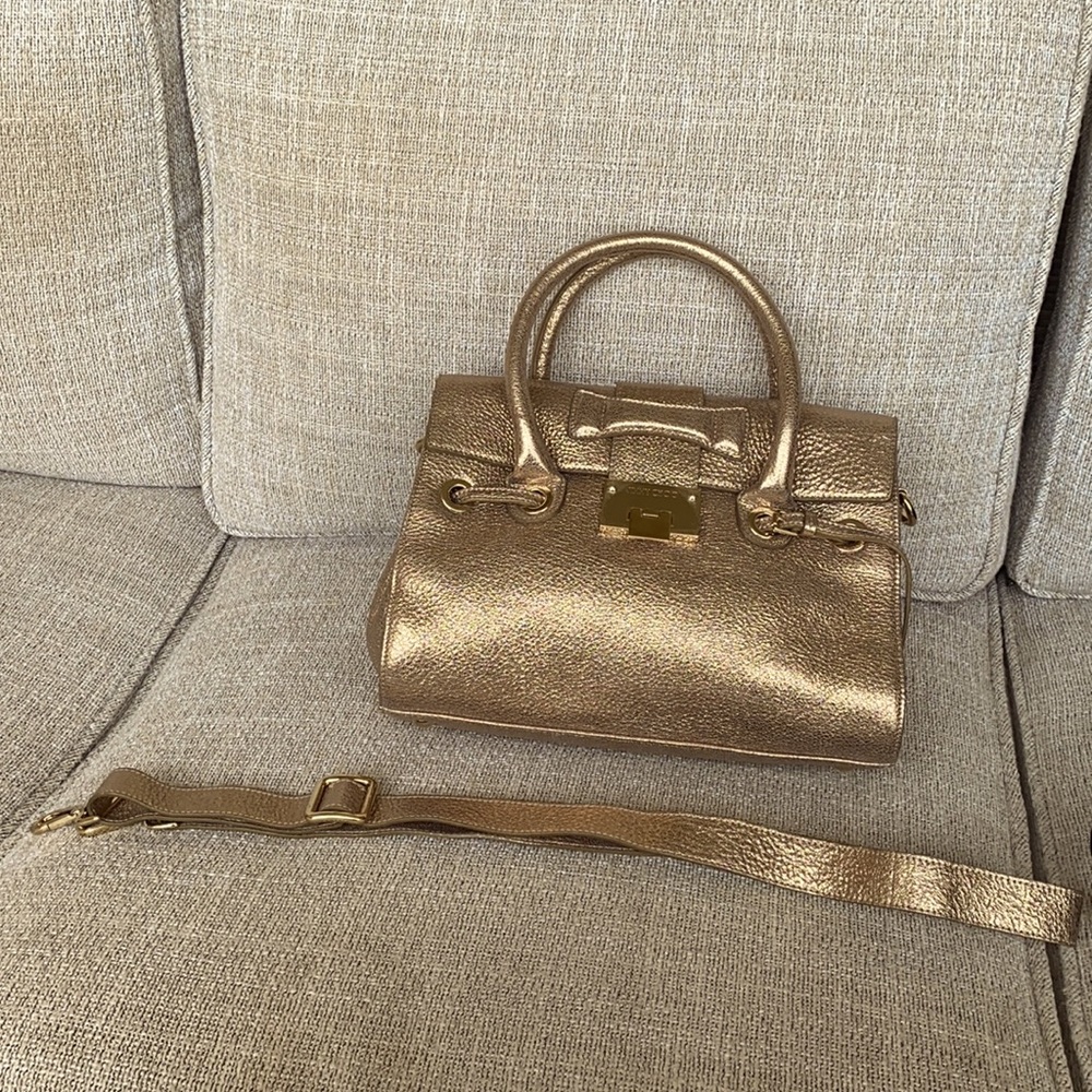 Jimmy Choo gold purse w/ detachable shoulder strap